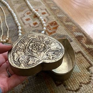 Tin Heart Box with Embossed Floral Design